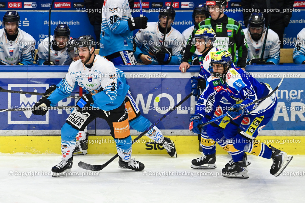 EC IDM Wärmepumpen VSV vs. Steinbach Black Wings Linz | #3 Greg Moro lack Wings Linz, #46 Paul Sintschnig EC VSV, #78 Felix Maxa EC VSV, EC IDM Wärmepumpen VSV vs. Steinbach Black Wings Linz, EC IDM Wärmepumpen VSV vs. Steinbach Black Wings Linz am 23.01.2026 in Villach (Stadthalle Villach), Austria, (Photo by Bernd Stefan)