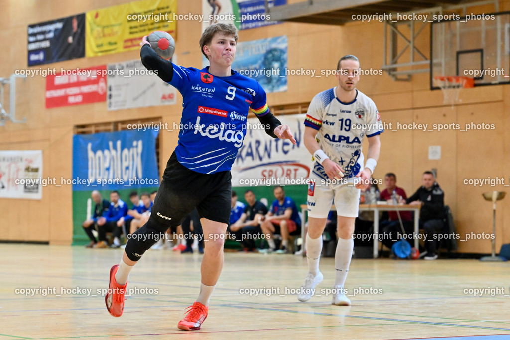 SC Ferlach vs. ALPLA HC Hard | #9 SAGER Nico SC Ferlach,#19 SCHNABL Nico SC Hard, SC Ferlach vs. ALPLA HC Hard, SC Ferlach vs. ALPLA HC Hard am 05.04.2025 in Ferlach (Ballspielhalle Ferlach), Austria, (Photo by Bernd Stefan)