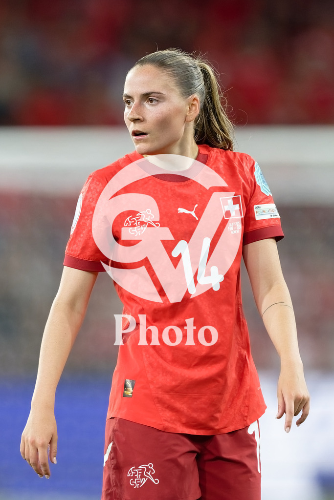 Finland v Switzerland: UEFA Women's EURO 2025 Group A | GENEVA, SWITZERLAND - JULY 10: Smilla Vallotto of Switzerland looks on during the UEFA Women's EURO 2025 Group A match between Finland and Switzerland at Stade de Geneve on July 10, 2025 in Geneva, Switzerland. (Photo by Giuseppe Velletri/Sports Press Photo/Getty Images)