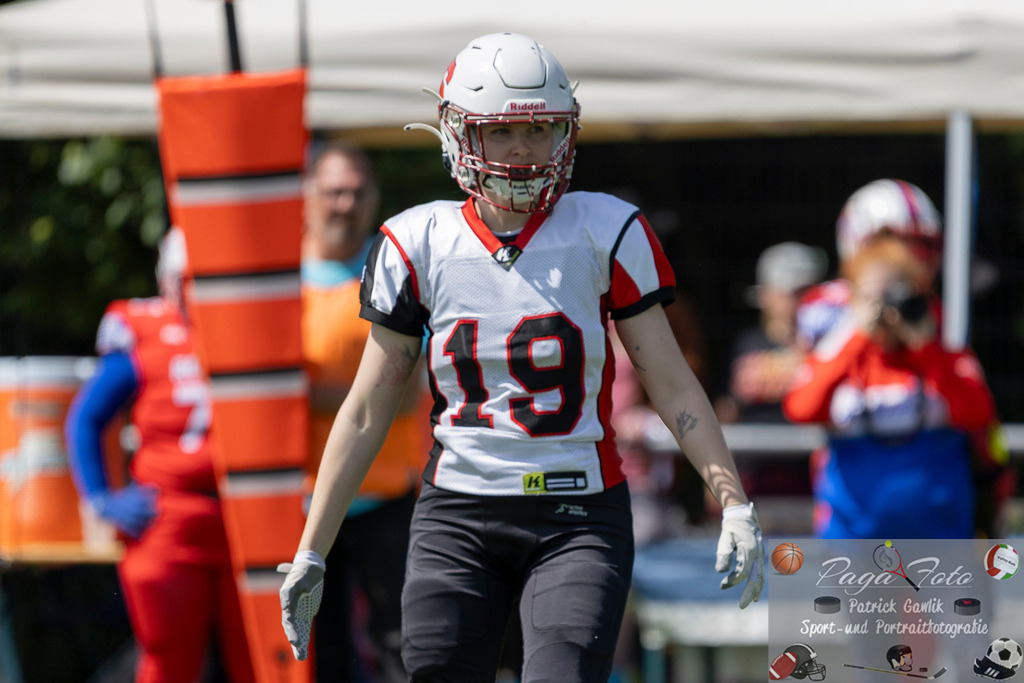 GFLW 1: German Football League Women 1: Rodgau Pioneers Ladies - Stuttgart Scorpions Sisters, 07.06.2026 | Maren Gruber (Stuttgart Scorpions Sisters #19), Freisteller, Portrait / Porträt, Rodgau Pioneers Ladies - Stuttgart Scorpions Sisters, Rodgau, Maingau-Energie-Stadion "Am Weichsee", 7.6.2026 - Realisiert mit Pictrs.com