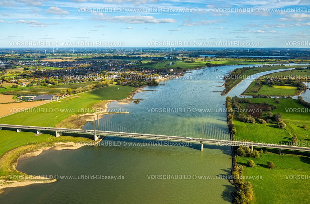 Rees251004853 | Luftbild, Rheinbrücke Rees-Kalkar, Fluss Rhein, Rees, Niederrhein, Nordrhein-Westfalen, Deutschland