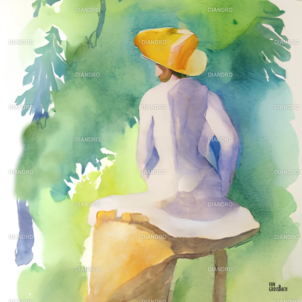 Weiblicher Akt im Grünen Aquarell | DIANDRO