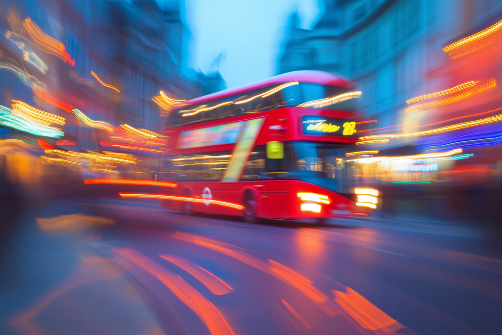 2409006 - Roter Bus in London | Ein roter Londoner Bus im Stil einer Fotografie mit Bewegungsunschärfe.
