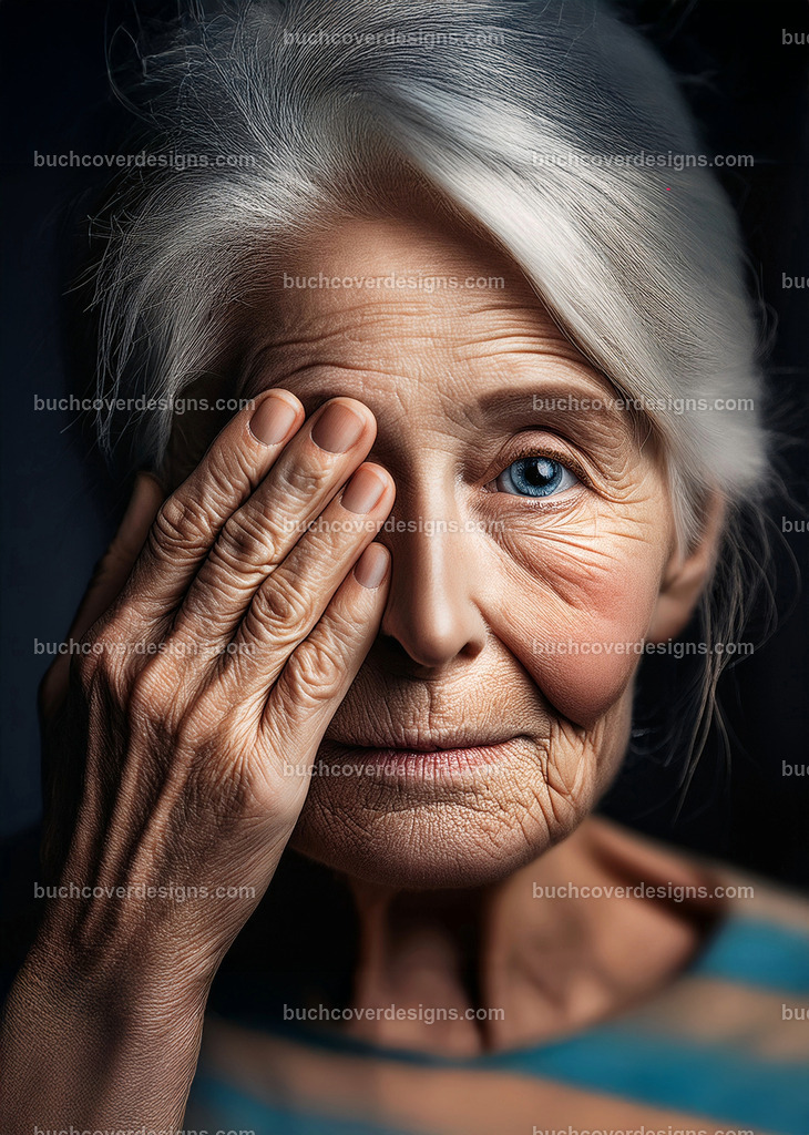 Seniorin mit hand für Auge | Entdecken Sie kreative Buch Cover Designs für Self-Publishing-Autoren und Verlage! Unsere maßgeschneiderten Designs ziehen Leser an und bringen Ihre Geschichten visuell zum Leben. Lassen Sie uns Ihr perfektes Cover gestalten!