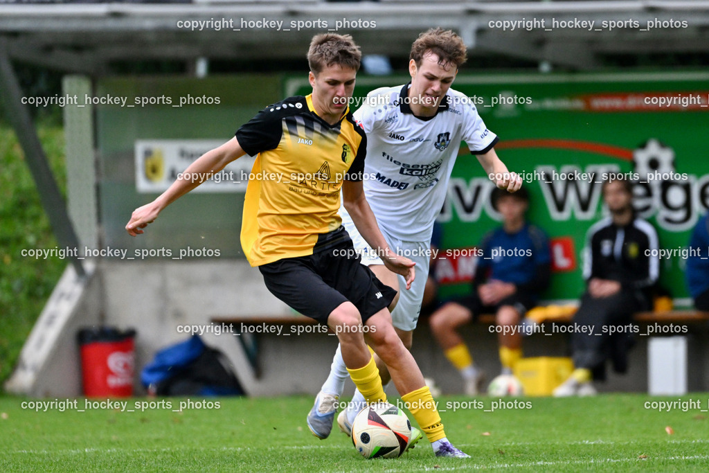 SV Arnoldstein vs. ATUS Velden | #10 Ben Georg Kreuzer SV Arnoldstein, #13 Jonas Jochum ATUS Velden, SV Arnoldstein vs. ATUS Velden, SV Arnoldstein vs. ATUS Velden am 16.09.2025 in Arnoldstein (Waldparkstadion Arnoldstein), Austria, (Photo by Bernd Stefan)