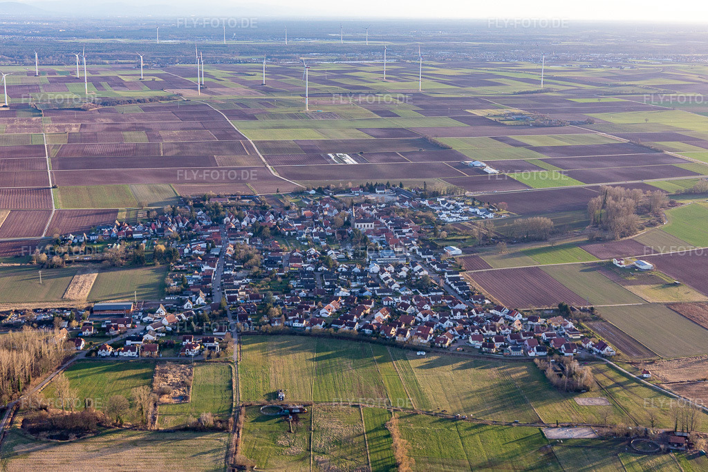 Luftbild:  in Knittelsheim im Bundesland Rheinland-Pfalz in Deutschland. Foto: IMG_130705.jpg vom 23.02.2022 durch Werner Riehm/FLY-FOTO.deVerbandsgemeinde Bellheim