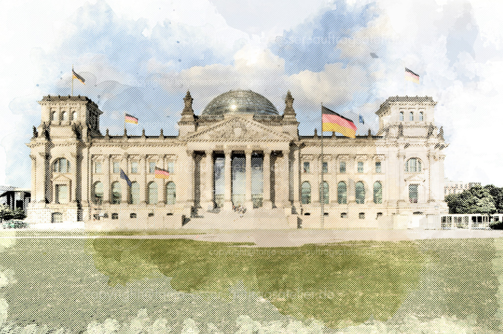 Berliner Reichstag als Vintage Bild mit Raster | Eine Illustration zeigt altes Vintage Bild von dem deutschen Reichstags Gebäude in Berlin. 