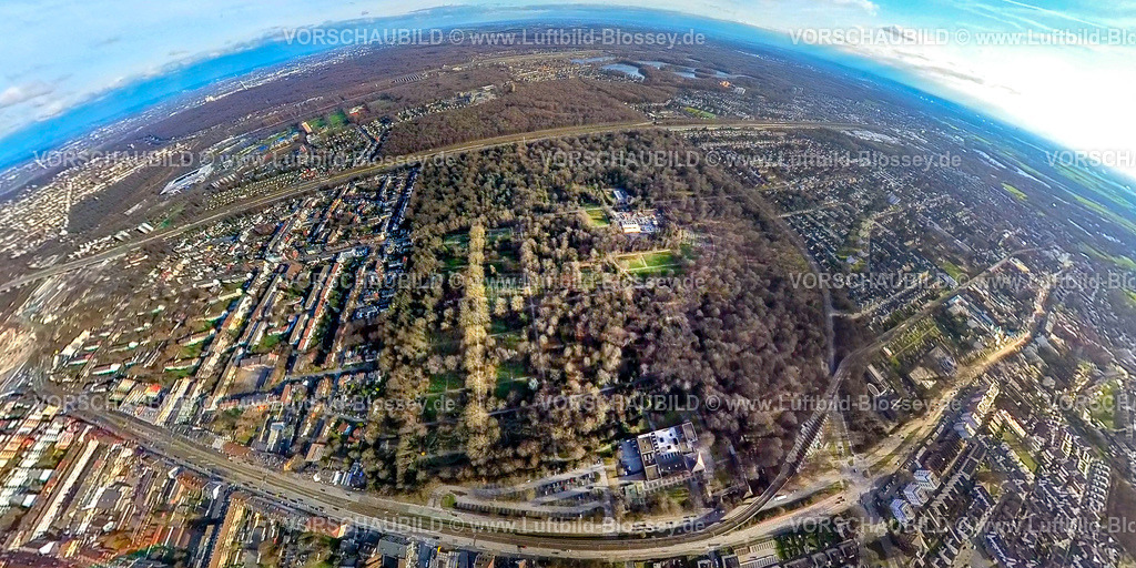 Duisburg2301fish0002FriedhofSued | Luftbild, Waldfriedhof, Fisheye Aufnahme, Fischaugen Aufnahme, 360 Grad Aufnahme, Wanheimerort, Duisburg, Ruhrgebiet, Nordrhein-Westfalen, Deutschland