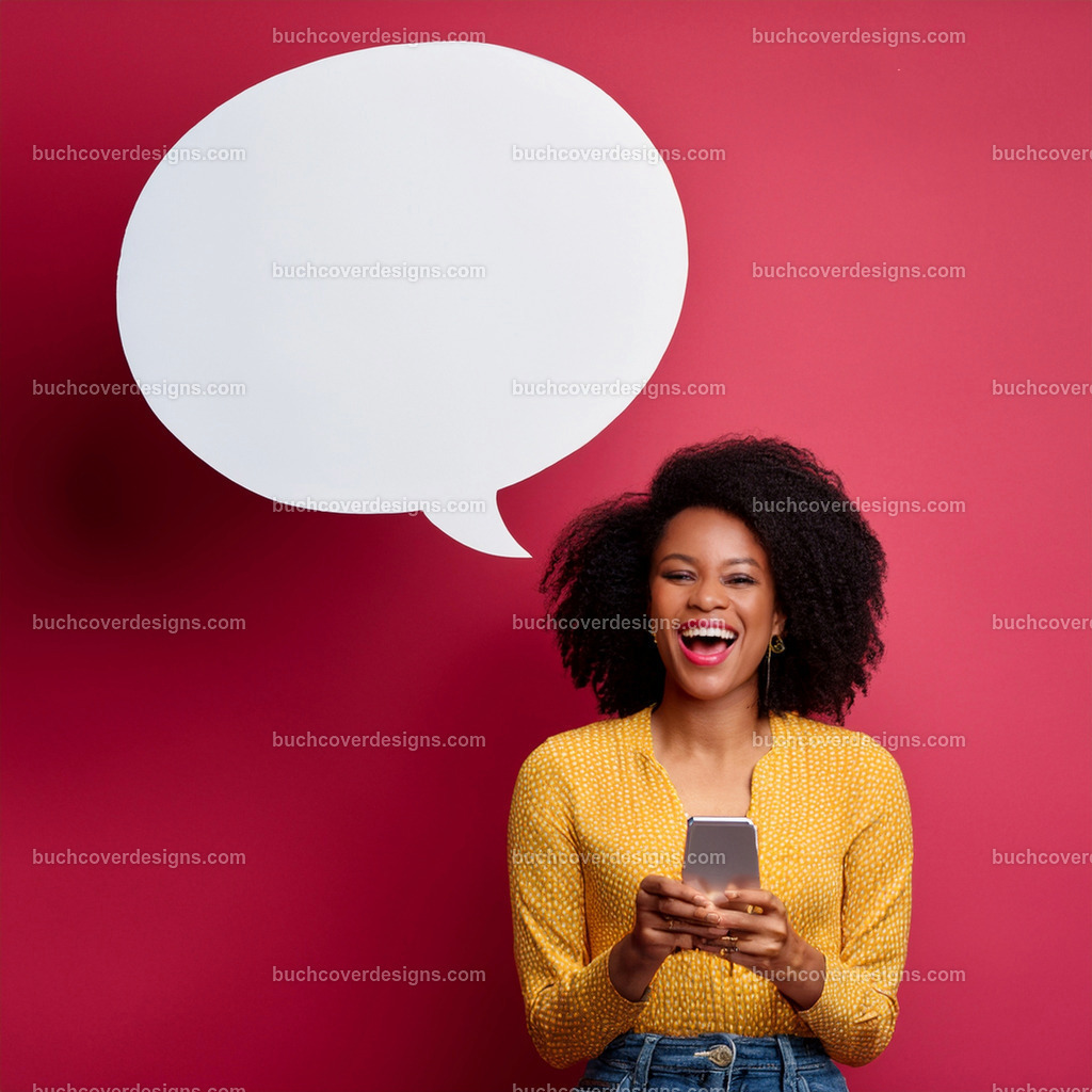 frau mit Mobile Telefon und Sprechblase (20) | Entdecken Sie kreative Buch Cover Designs für Self-Publishing-Autoren und Verlage! Unsere maßgeschneiderten Designs ziehen Leser an und bringen Ihre Geschichten visuell zum Leben. Lassen Sie uns Ihr perfektes Cover gestalten!