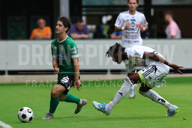 Friendly Match: SC Weiz vs TSV Hartberg in Weiz | Weiz, AUSTRIA, 01.JUL.26 - SOCCER - ADMIRAL Bundesliga, SC Weiz vs TSV Hartberg, test match. The image shows Jonas Sander (SC Weiz) and Habib Anas Coulibaly (Hartberg).