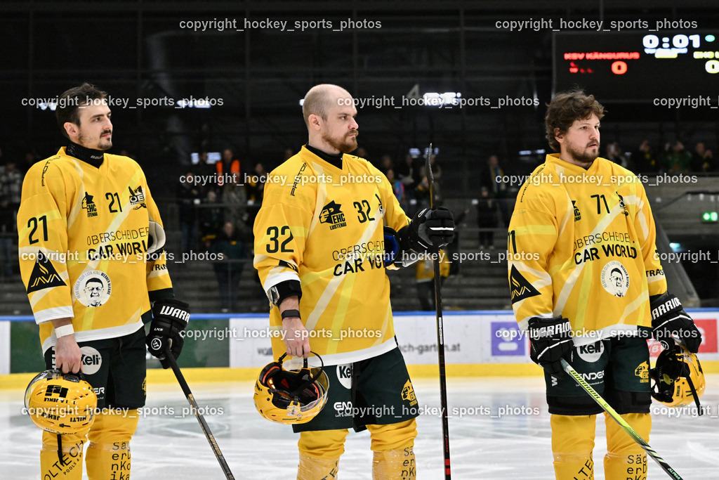KSV KÄNGURUS vs. EHC Lustenau | #21 Haberl Lucas EHC Lustenau, #32 Stefan Daniel EHC Lustenau, #71 Demuth Timo EHC Lustenau, KSV KÄNGURUS vs. EHC Lustenau, KSV KÄNGURUS vs. EHC Lustenau am 14.03.2026 in Kapfenberg (Sportzentrum Kapfenberg), Austria, (Photo by Bernd Stefan)