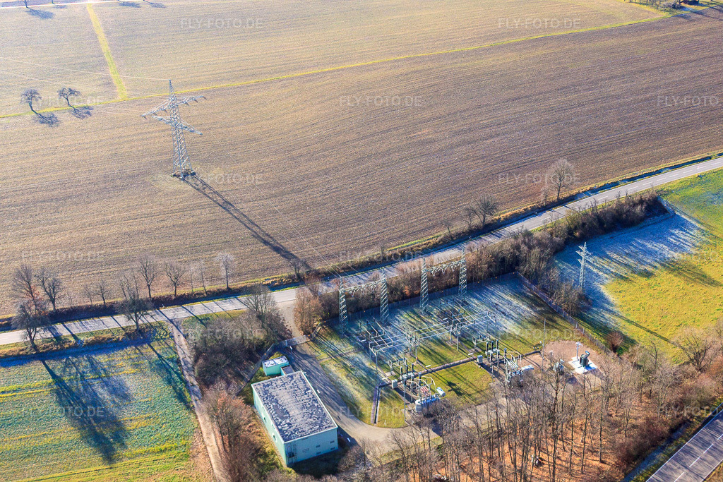 Luftbild: Umspannwerk an der B38 in Dörrenbach im Bundesland Rheinland-Pfalz in Deutschland. Foto: IMG_48311.jpg vom 11.12.2011 durch Werner Riehm/FLY-FOTO.de