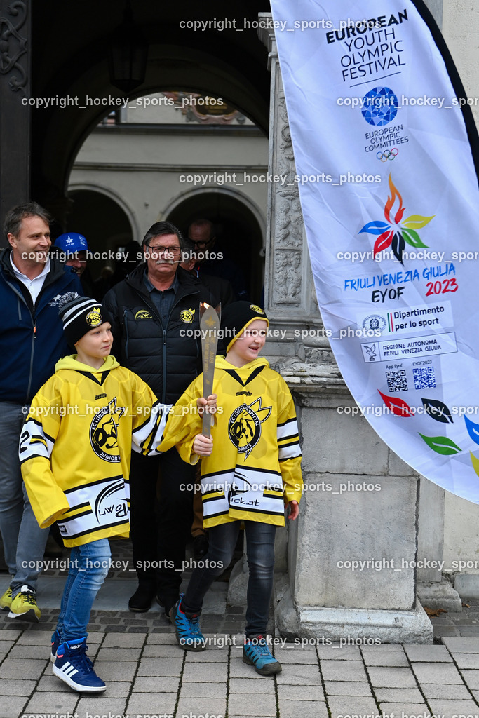 European Youth Olympic Festival EYOF 2023 Pressekonferenz | Obmann EC Hornets Spittal Ludwig Zauchner, Jugendspieler EC Hornets Spittal