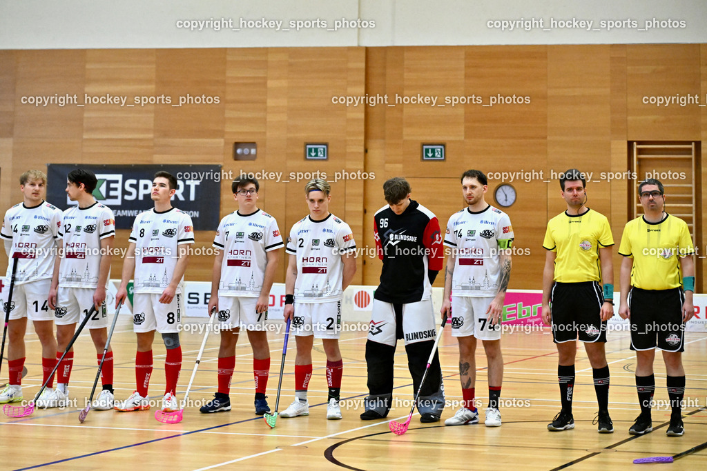 VSV Unihockey vs. KAC Floorball | KAC Floorball Mannschaft,  Christoph Gruber Referee,  Alexander Gruber Referee, VSV Unihockey vs. KAC Floorball, VSV Unihockey vs. KAC Floorball am 28.03.2026 in Villach (Ballspielhalle St. Martin), Austria, (Photo by Bernd Stefan)
