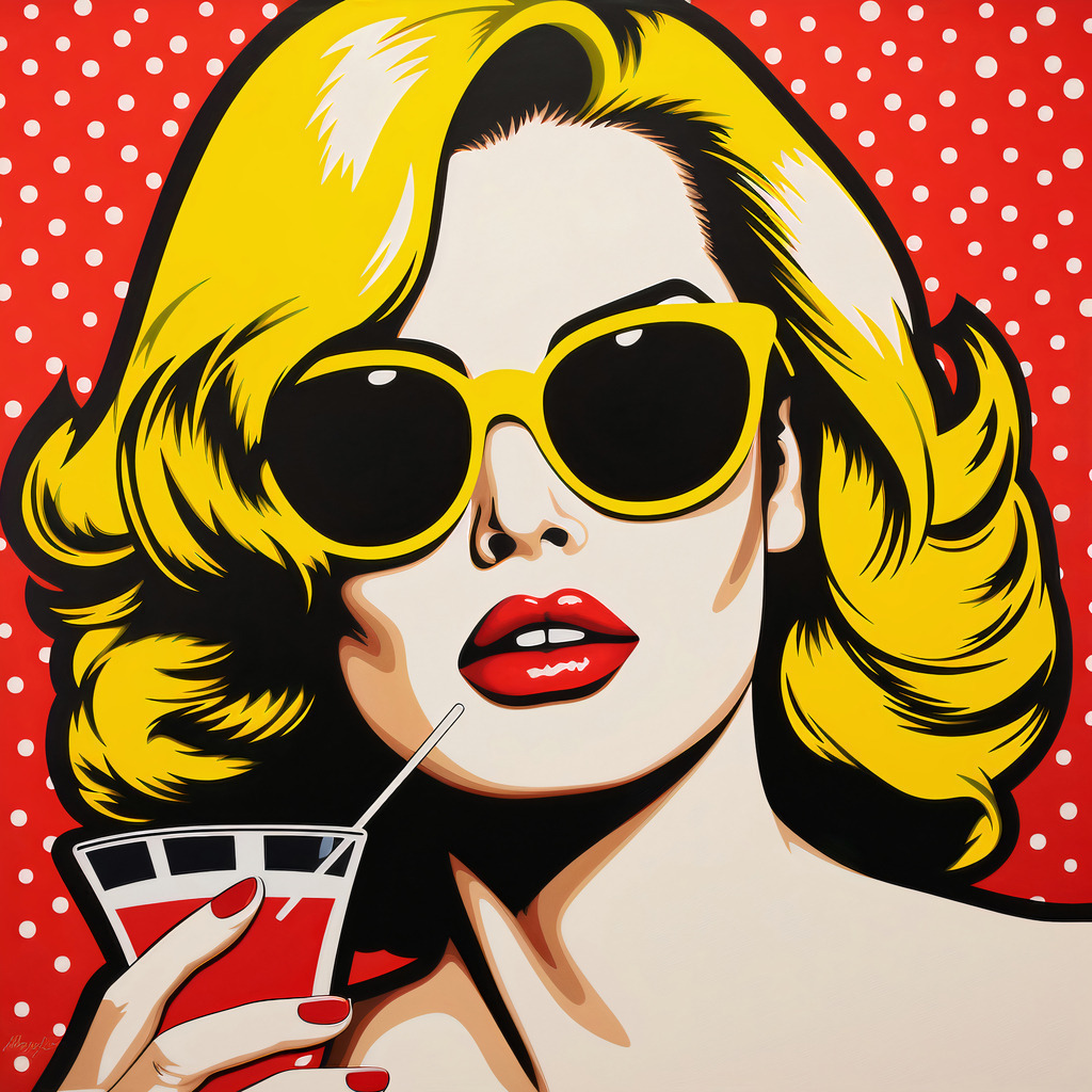 2307004 - Frau mit Cocktail | Modernes sommerliches Wandbild im Pop-Art Stil.