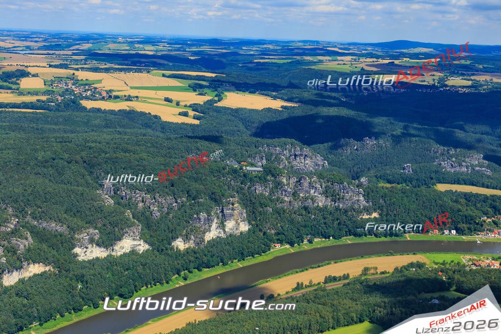 Luftbild von Bastei Rathen - Luftaufnahme wurde 2016 von https://frankenair.de mittels Flugzeug (keine Drohne) erstellt - die Geschenkidee