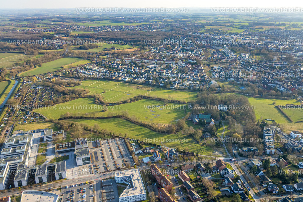 Hamm260203583 | Luftbild, Ahsetal und Marker Allee, unten HSHL Hochschule, Wiesen und Felder mit Ortsansicht Hamm, , Mitte, Hamm, Ruhrgebiet, Nordrhein-Westfalen, Deutschland