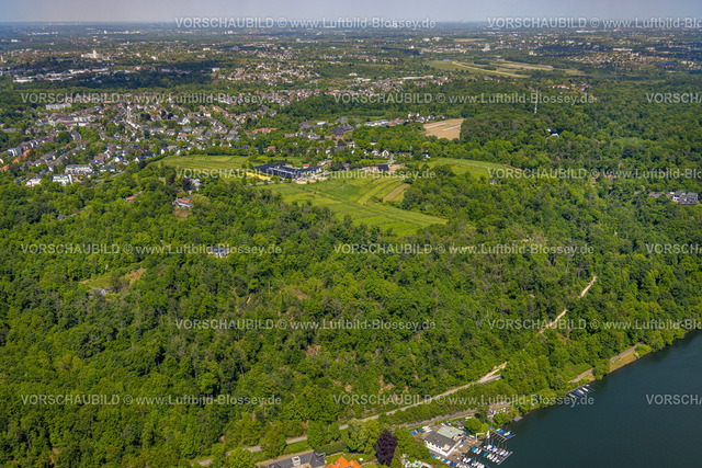 Essen230511935 | Luftbild, Hufotel GmbH Pferdepension, Waldgebiet am Baldeneysee, Wirtshaus zur Heimlichen Liebe im Wald mit rotem Dach, Bredeney, Essen, Ruhrgebiet, Nordrhein-Westfalen, Deutschland