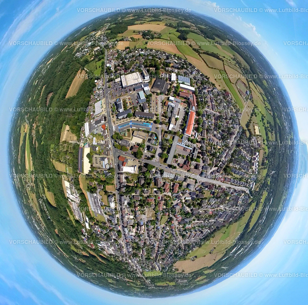 Sprockhoevel20220823Hasslinghausen2 | Luftbild, Stadtansicht City Haßlinghausen, Fisheye Aufnahme, Fischaugen Aufnahme, 360 Grad Aufnahme, Hasslinghausen, Sprockhövel, Ruhrgebiet, Nordrhein-Westfalen, Deutschland