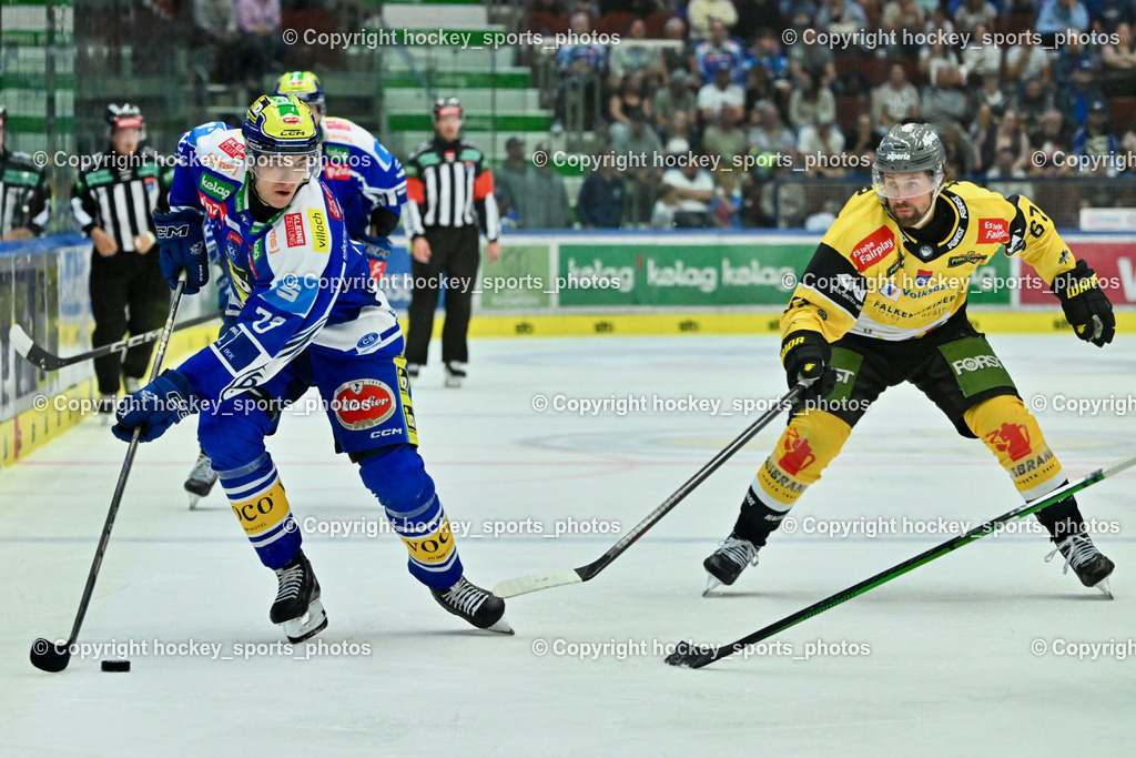 EC IDM Wärmepumpen VSV vs. HC Falkensteiner Pustertal | #78 Felix Maxa EC VSV, #67 Mats Mikael Frycklund HC Pustertal, EC IDM Wärmepumpen VSV vs. HC Falkensteiner Pustertal, EC IDM Wärmepumpen VSV vs. HC Falkensteiner Pustertal am 21.09.2025 in Villach (Stadthalle Villach), Austria, (Photo by Bernd Stefan)