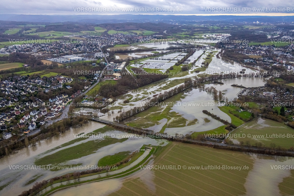 Schwerte231201400 | Luftbild, Ruhrhochwasser, Weihnachtshochwasser 2023, starke Regenfälle,  Geisecke, Schwerte, Ruhrgebiet, Nordrhein-Westfalen, Deutschland