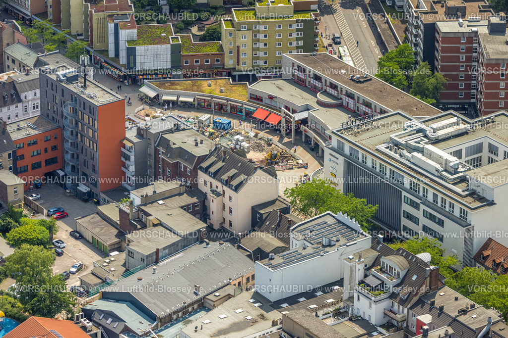 Herne250601899 | Luftbild, Robert-Brauner-Platz mit Stadt Forum Herne, Fußgängerzone Bahnhofstraße mit Baustelle, Herne-Mitte, Herne, Ruhrgebiet, Nordrhein-Westfalen, Deutschland