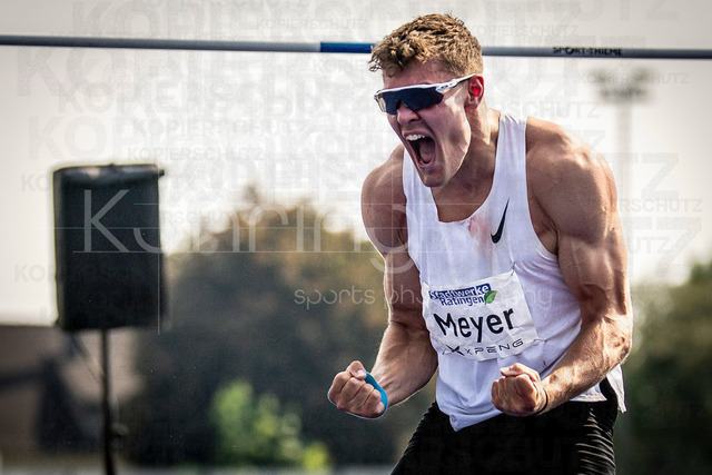 Multisport Event; Ratingen, 27.06.2026 | RATINGEN, GERMANY - JUNE 27, 2026 : Marcel Meyer (GER / Germany) reacts after a personal best (2m) in the decathlon’s high jump during the Multisport Event at Stadion Ratingen on June 27, 2026 in Ratingen, Germany.