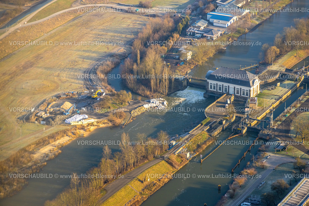 Hamm250200801Heessen | Luftbild, Schleuse Hamm mit Baustelle, Schäden an der Baustelle durch das letzte Hochwasser, Datteln-Hamm-Kanal und Fluss Lippe, Mitte, Hamm, Ruhrgebiet, Nordrhein-Westfalen, Deutschland