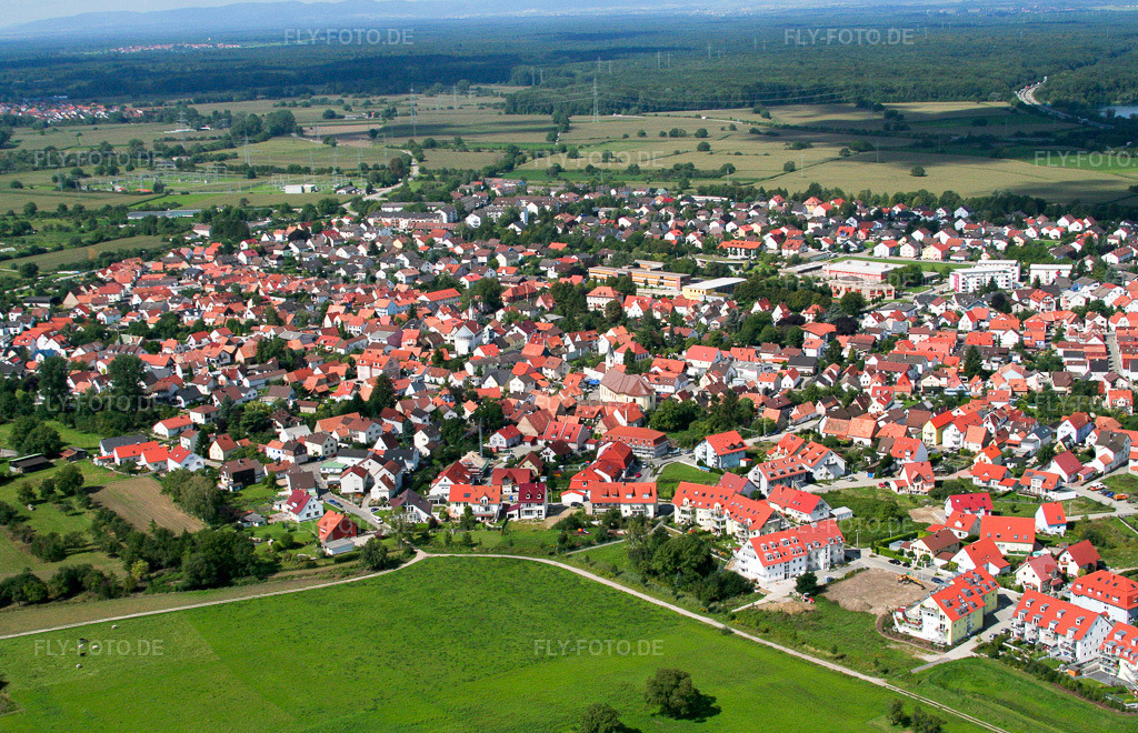 Luftbild: Ortsansicht von Südosten im Ortsteil Maximiliansau in Wörth im Bundesland Rheinland-Pfalz in Deutschland. Foto: IMG_3640.jpg vom 31.08.2006 durch Werner Riehm/FLY-FOTO.de