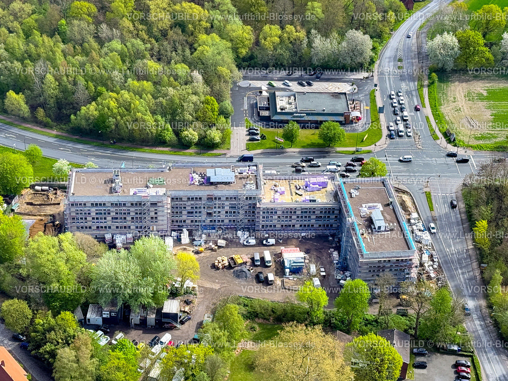 Hamm260402996 | Luftbild, Baustelle und Neubau für Bürogebäude der Autobahn GmbH, ehemaliges Gartencenter-Kley Gelände an der Ostdorfstraße und Straßenkreuzung Werler Straße Bundesstraße B63 und Ostdorfstraße, McDonald's Filiale, Stadtbezirk Rhynern, Hamm, Ruhrgebiet, Nordrhein-Westfalen, Deutschland