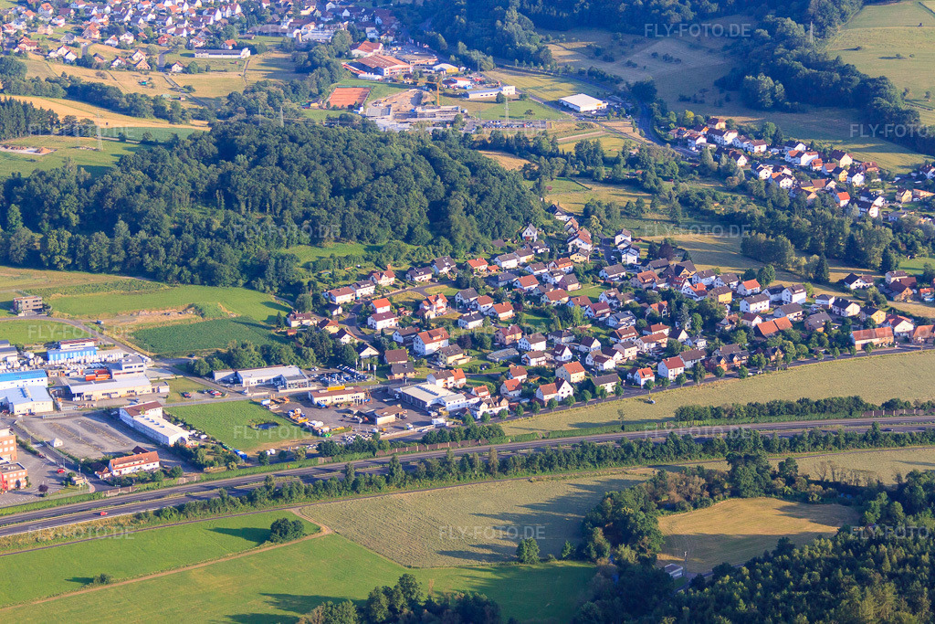 Luftbild: Ortsansicht aus Norden im Ortsteil Wirtheim in Biebergemünd im Bundesland Hessen in Deutschland. Foto: IMG_68587.jpg vom 21.06.2014 durch Werner Riehm/FLY-FOTO.de