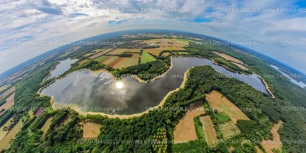 Haltern220810487-2 | Luftbild des Hullerner See bei Niedrigwasser, der über eine Schleuse in den Halterner Stausee fließt,  Hullern, Haltern am See, Ruhrgebiet, Nordrhein-Westfalen, Deutschland