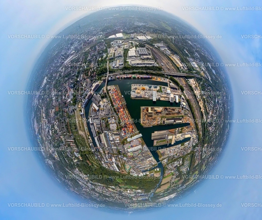 Dortmund231090057Hafen | Luftbild, Hafen Dortmund, Erdkugel, Fisheye Aufnahme, Fischaugen Aufnahme, 360 Grad Aufnahme, tiny world, Hafen, Dortmund, Ruhrgebiet, Nordrhein-Westfalen, Deutschland