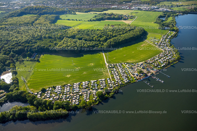 Herdecke240503205 | Luftbild, Wald Kaisberg mit Campingplätze Caravan- und Wassersportverein Harkortsee (CWVH) und Wassersport- u. Campingverein Hagen e.V., am Harkortsee, Vorhalle, Hagen, Ruhrgebiet, Nordrhein-Westfalen, Deutschland