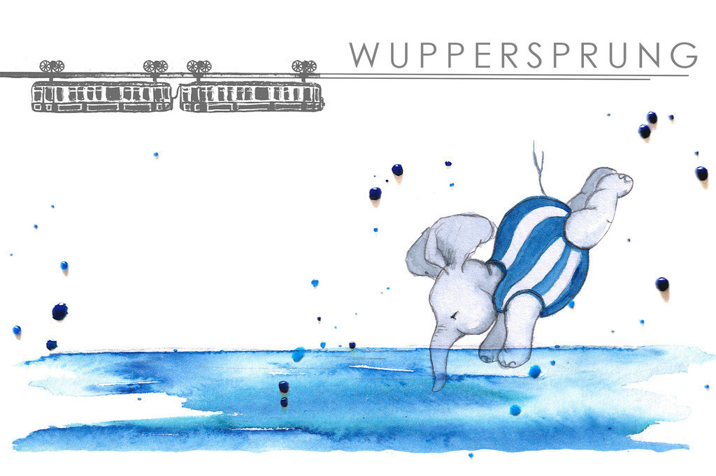 Tasse Wuppersprung | Stadtposter - Städteposter - Einzigartige Poster von vielen deutschen Städten und Sehenswürdigkeiten. Im stylischen Aquarell-Design von Anja Thams, mit Stadtplan im Hintergrund. Als Wandbild, Poster und Fine-Art. - Realisiert mit Pictrs.com