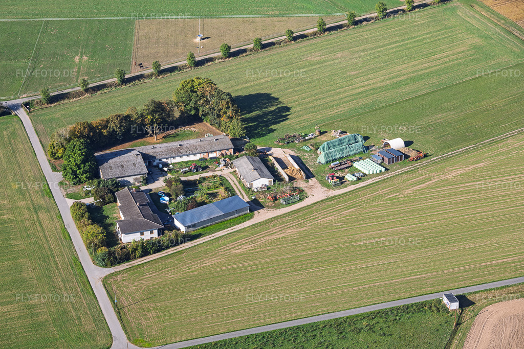 Luftbild: Aussiedler-Hof Monath Landwirtschaft im Ortsteil Langstadt in Babenhausen im Bundesland Hessen in Deutschland. – Foto: IMG_159307.jpg vom 22.09.2026 durch Werner Riehm/FLY-FOTO.de – Auflösung des Originals: 5605 x 3736 px – Landwirtschaft mit Herz und Verstand - Hof Monath