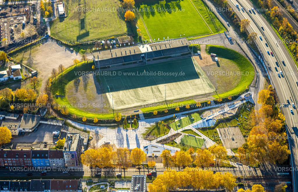 HB-Gelsenkirchen251103190schalke | Luftbild, Kampfbahn Glückauf Fußballstadion mit Sportgarten an der Glückauf-Kampfbahn, Schalke-Nord, Gelsenkirchen, Ruhrgebiet, Nordrhein-Westfalen, Deutschland