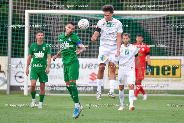 AUT, OEFB Uniqa Cup, Fussball SV Bad Schallerbach vs WSG Tirol | 21.07.2023, Sportplatz Bad Schallerbach, AUT, OEFB Uniqa Cup, SV Bad Schallerbach vs WSG Tirol, im Bild Miliam Guerrib (Bad Schallerbach) vs Luca Kronberger (WSG Tirol)



// OEFB Uniqa Cup Match between SV Bad Schallerbach vs WSG Tirol in Bad Schallerbach, Austria on 2023/07/21