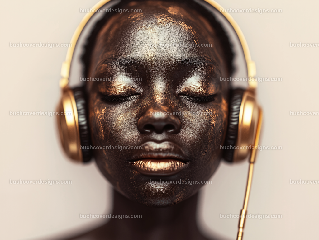 Gesicht einer Frau mit Kopfhörer (6) | black dark woman face, top view, close up, with a golden headphone, - studio light - vivid colors - high detail - realistic - photo - sureal --chaos 5 --ar 4:3 --stylize 50 --weird 100 --v 6.1 Job ID: c5fb1909-a5c7-430c-b4ff-fb7280849add