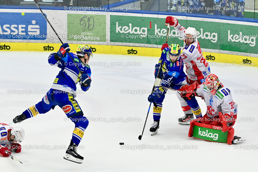 EC IDM WÄRMEPUMPEN VSV vs. EC KAC | #8 Rebernig Maximilian EC VSV, #32 Dahm Sebastian EC KAC, #27 Hundertpfund Thomas EC KAC, #2 MACPHERSON Dylan EC VSV, EC IDM WÄRMEPUMPEN VSV vs. EC KAC, EC IDM WÄRMEPUMPEN VSV vs. EC KAC am 02.02.2025 in Villach (Stadthalle Villach), Austria, (Photo by Bernd Stefan)