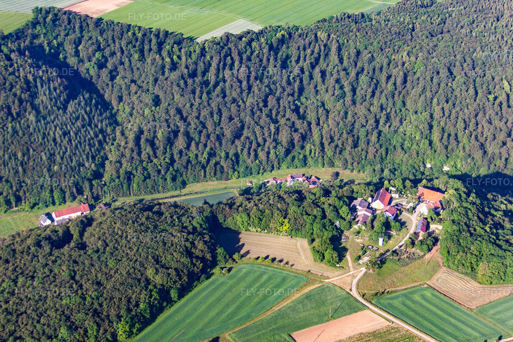 Luftbild: Bioland-Hof BAIKER im Ortsteil Bermaringen in Blaustein im Bundesland Baden-Württemberg in Deutschland. Foto: IMG_67265.jpg vom 08.06.2014 durch Werner Riehm/FLY-FOTO.de