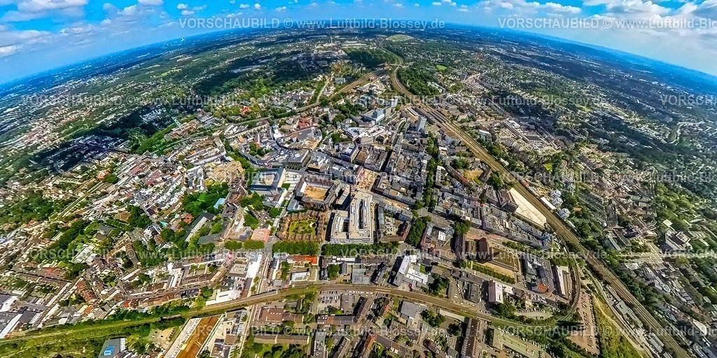 Bochum230890069 City Justizzentrum | Luftbild, City Innenstadtansicht Viktoria-Karree, Baustelle Husemannplatz, Hauptbahnhof, Justizzentrum oben im Bild, Erdkugel, Fisheye Aufnahme, Fischaugen Aufnahme, 360 Grad Aufnahme, tiny world, Gleisdreieck, Bochum, Ruhrgebiet, Nordrhein-Westfalen, Deutschland
