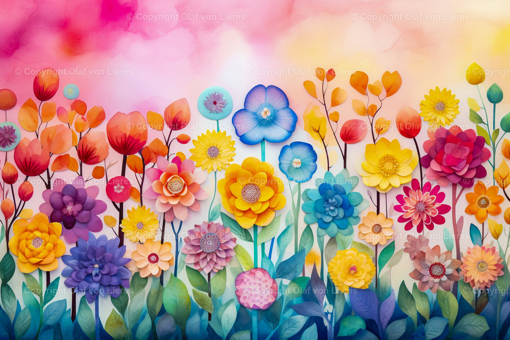 bunte Blumenwiese | bunte gemalte Blumen