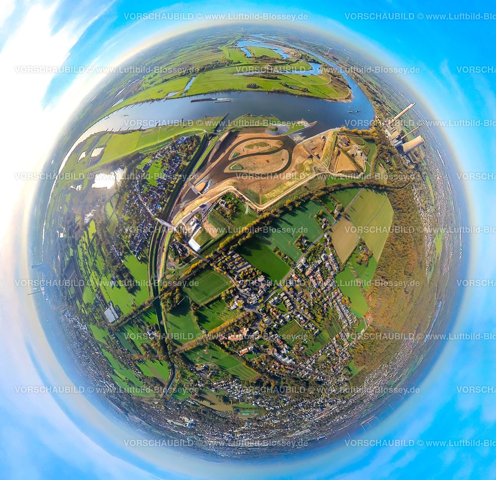 Dinslaken2211200022Emschermuendung | Luftbild der alten und der neuen Emschermündung auf der Stadtgrenze zwischen Dinslaken und Voerde, Mündung in den Fluß Rhein, Emscherumbau, EGLV, Emschergenossenschaft, neue Emschermündung, Fischtreppe, Ruhrgebiet, Nordrhein-Westfalen, Deutschland