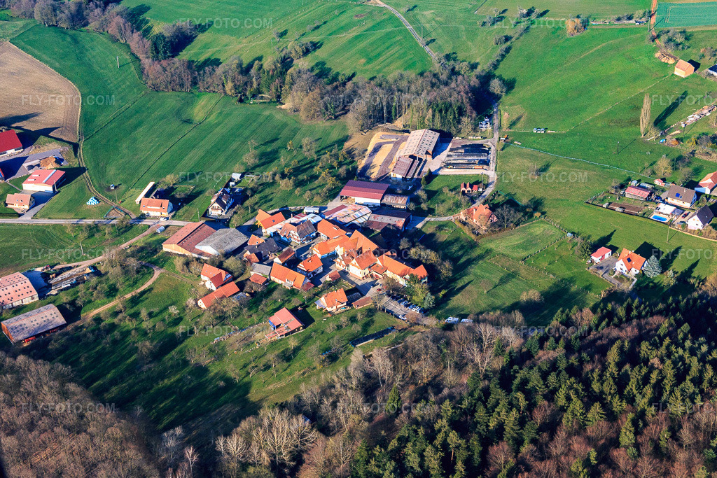 Aerial view: Pfaffenbronn district in Lembach in the state Bas-Rhin, France.Photo: IMG_086682.jpg taken on 03/26/2016 by Werner Riehm/FLY-FOTO.comResolution of the original: 4996 x 3331 px