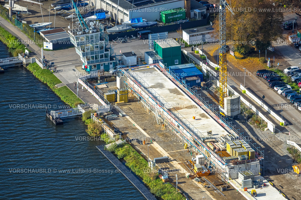 Essen251002608Sued | Luftbild, Baustelle mit Neubau an der Regattastrecke für neue Regattatribüne, Fischlaken, Essen, Ruhrgebiet, Nordrhein-Westfalen, Deutschland
