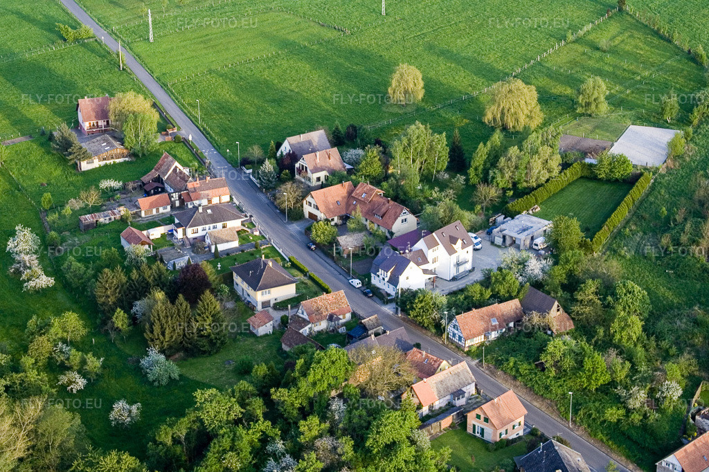 Vue aérienne: Champs agricoles et terres arables à Durrenbach dans le département Bas Rhin, France. Photo: IMG_10671.jpg prise le 04/05/2008 par Werner Riehm/FLY-FOTO.eu – Résolution de l'original: 3289 x 2192 px