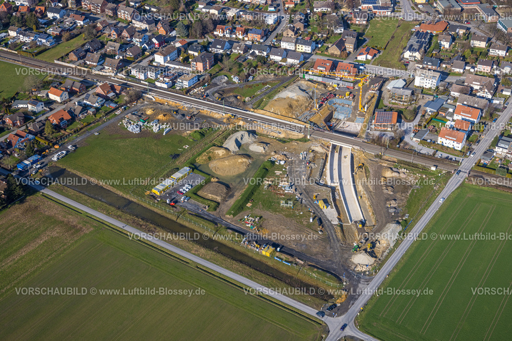 Hamm230216272 | Luftbild, geplanter Haltepunkt in Westtünnen, Baustelle am Südfeldweg und Von-Thünen-Straße für den künftigen Bahnhaltepunkt, Stadtbezirk Rhynern, Hamm, Ruhrgebiet, Nordrhein-Westfalen, Deutschland