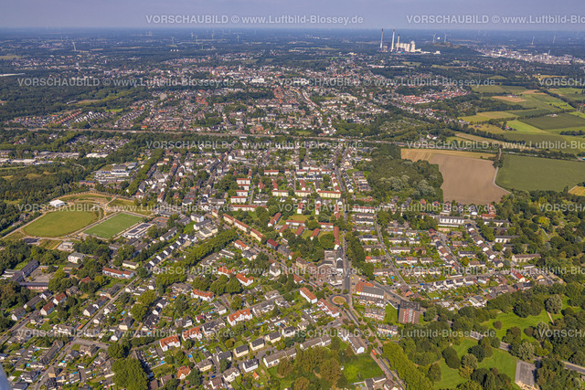 Gladbeck240807010 | Luftbild, Wohngebiet Wohnsiedlung Brauck, Brauck mit Blick nach Gladbeck City und Kraftwerk Scholven, Gladbeck, Ruhrgebiet, Nordrhein-Westfalen, Deutschland