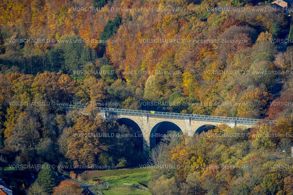 Wetter251104333 | Luftbild, Viadukt Elbschetal mit Radweg, herbstliche Bäume, Wengern, Wetter, Ruhrgebiet, Nordrhein-Westfalen, Deutschland